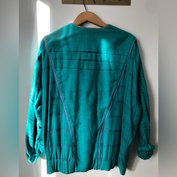 Vintage 80’ Turquoise double Breasted Bomber Jacket - Picture 3 of 8